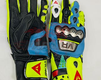 VR46 Valentino Rossi Motorcycle Gloves: Dainese Style Leather