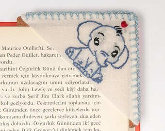 Hand Embroidered Elephant Bookmark Corner with Sturdy Backing