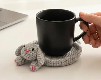 Bunny Coaster Gray Crocheted Yarn Amigurumi Desk Pad