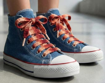 Crochet Shoelaces Variegated Warm Sunset Egyptian Cotton Flat Laces