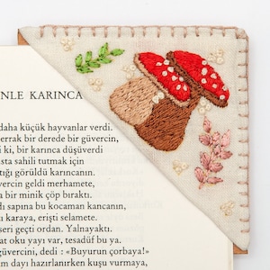 Mushroom Embroidered Corner Bookmark, Teacher gifts, Gift for Booklovers