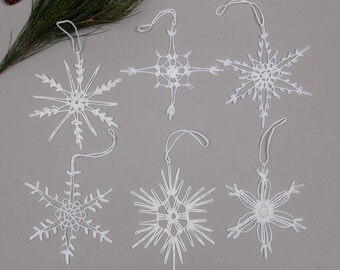 Handmade Crocheted snowflakes ornaments,  White home decors, Crochet appliques, Christmas ornament