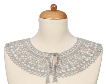 Gray Crochet Peter Pan Collar, Vintage Style Detachable Collar, Crochet Lace Collar, Victorian Collar