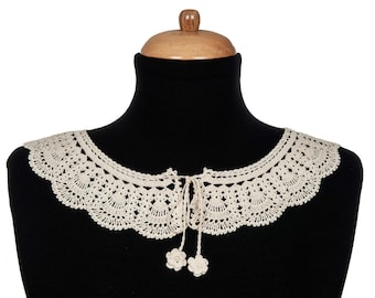 Ecru Crochet Lace Peter Pan Collar, Detachable 100% Cotton Necklace