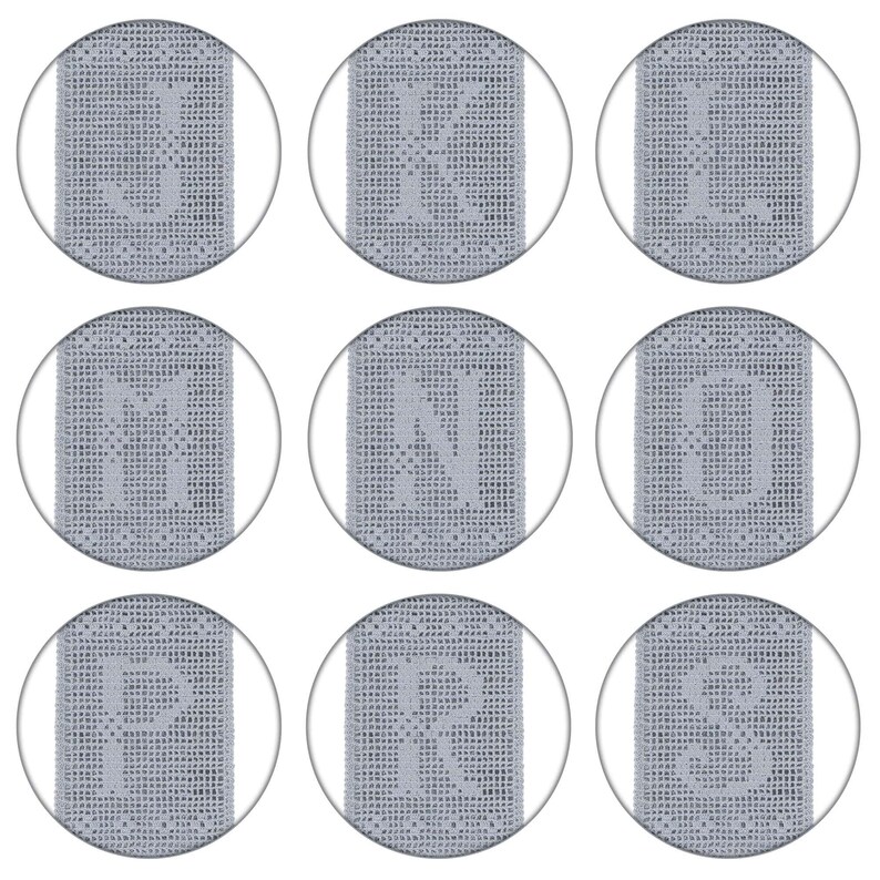 May include: Nine round, silver-colored, decorative coasters with a delicate, intricate, woven pattern.