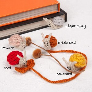 handmade crochet snail bookmark, amigurumi for booklovers, cute cottagecore animal plushie gift ideas image 10