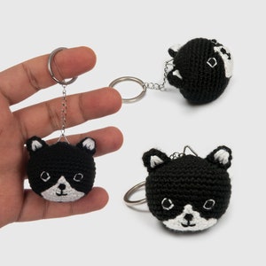 Porte-clés chaton au crochet noir, chat mignon Amigurumi