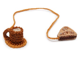 Nussecke Amigurumi Coffee Bookmark with Beaded Nut Tassel