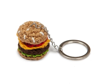 Handmade Crochet Amigurumi Hamburger Keychain Fun Gift