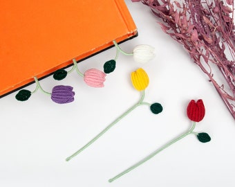 Amigurumi Crochet Tulip Bookmark With a microcrochet leaf Gift