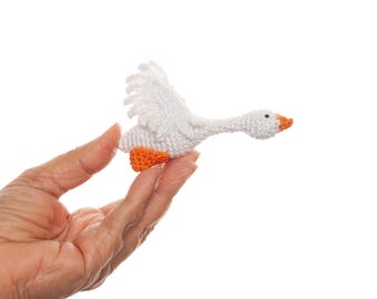 Handmade Goose Plush Toy: Mini White & Orange Goose Animal Decor Amigurumi