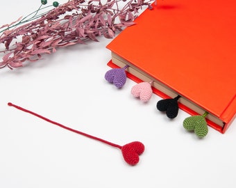 crochet amigurumi heart bookmark, micro crochet handmade valentine's day gift concept