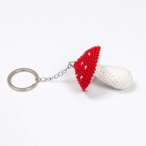 Red Amigurumi Mushroom Crochet Keychain, Crochet Plushie Toy Gift