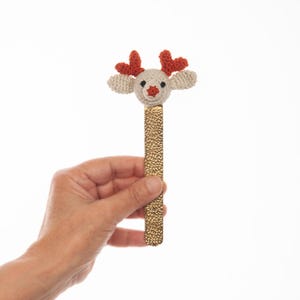 Hybrid Handmade Brass with Amigurumi Reindeer Bookmark, custom metal bookworm present, Unique gift Idea for animal Lovers