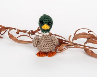 Handmade Crochet Mallard Duck Toy Keychain, Amigurumi Bird keyring ready for gift