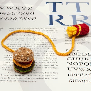 Crochet Hamburger Bookmark With French Fries Tassel, Handmade Amigurumi Crochet Fast Food Cheeseburger Play Food, Hamburger Menu