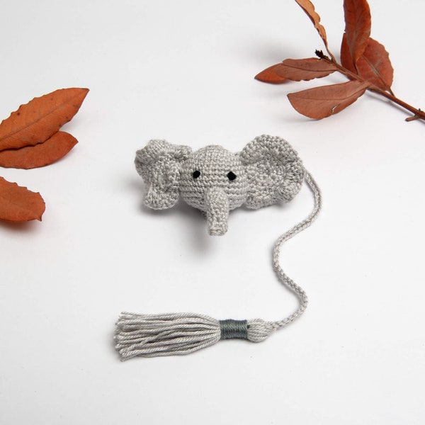 Amigurumi Crochet Elephant Bookmark, Crochet animal small plush bookmark gift for children, book lover present