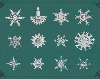 Handmade Crocheted White Snowflakes, Cotton Christmas Ornaments Set