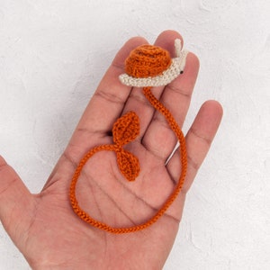 handmade crochet snail bookmark, amigurumi for booklovers, cute cottagecore animal plushie gift ideas image 8