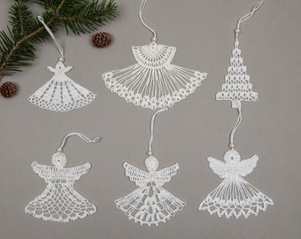 crocheted christmas angel ornaments, crochet handmade appliques, home decorations, christmas tree charms, home decor hangings