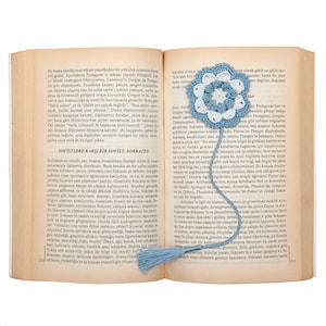 Crochet Floral Bookmark, Handmade Blue Flower Bookmarks