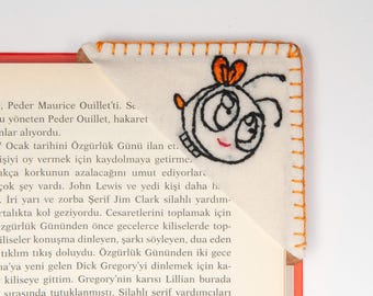 Hand Embroidered Bee Bookmark Corner with Sturdy Backing,