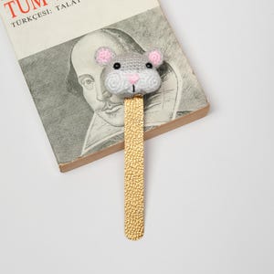 Hybrid Handmade Brass Bookmark with Amigurumi Hamster, custom metal bookworm present, Unique gift Idea for pig Lovers