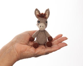 Handmade Amigurumi Donkey – Crochet Sitting Figure – Mini Farm Doll – 9 cm
