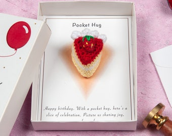 Handmade Pocket Hug Card, Crochet Cake, Birthday Gift