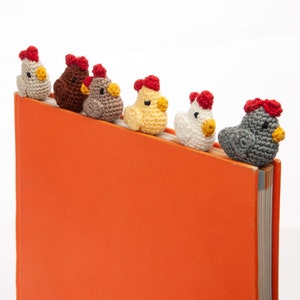 Handmade amigurumi chicken bookmark gift for book lovers, farmhouse style chicken plushie animal