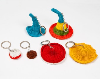 Crochet Handmade Hat Keychains, Halloween Crochet Witch Hat Keychain