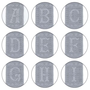 May include: Nine close-up images of a silver-colored, decorative, crocheted trim with a repeating pattern.