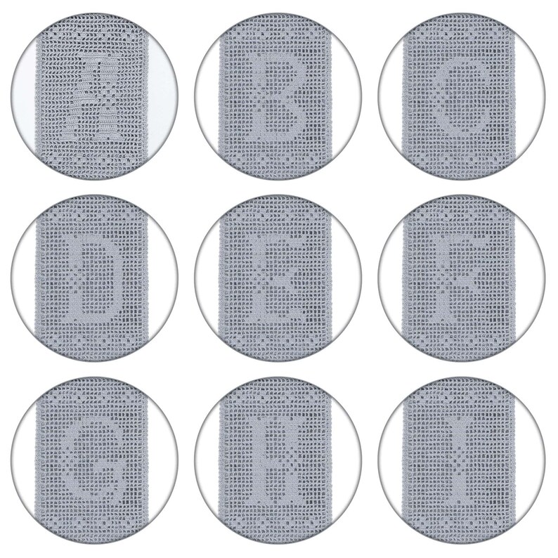 May include: Nine close-up images of a silver-colored, decorative, crocheted trim with a repeating pattern.