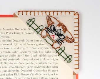 Hand Embroidered Angry Cat Bookmark Corner with Sturdy Backing
