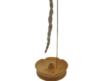 Incense Holder/Ash Catcher With Metal Hook, Round Wooden Hand carved, Handmade UK Stock, Free Delivery