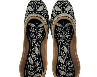 Punjabi Jutti or Khussa, Women's Shoes, Mojaris, Flat Shoes, Embroidered, UK Stock, Free Postage