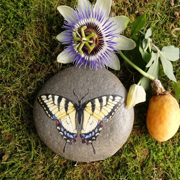 Galet de mer Pierre naturelle décorée d'un papillon