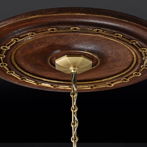 Brass Chainlink Mid-Century Modern Ceiling Medallion-Solid Red Oak Wood, Chandalier Canopy