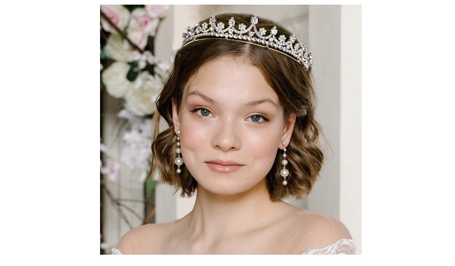 4 piezas de diadema de princesa para niña, diadema de cristal con perlas de  vid, novia, dama de honor, diadema de flores y diamantes de imitación