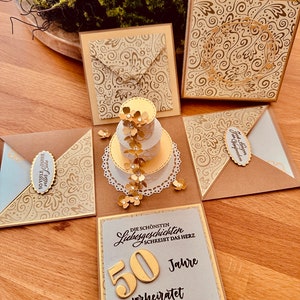 Goldene Hochzeit, Geschenkkarton, personalisiertes Geldgeschenk, Explosionsbox, Geschenkidee