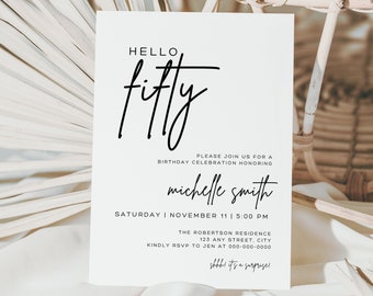 50th Birthday Invitation with Photo | Digital 50th Birthday Party Invite | Black and White Printable Canva Template for Her Celebration