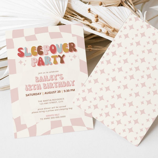 Boho Slumber Party Printable Invitation | Sleepover Birthday Invitation for Girls | Boho Birthday Invitation Digital | 12th Birthday Invite