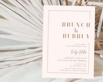 Minimalist Brunch and Bubbly Bridal Shower Invitation | Editable Bridal Brunch Invite Template | Blush Pink Modern Printable Download | MP1