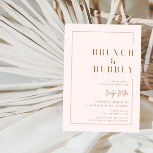 Minimalist Brunch and Bubbly Bridal Shower Invitation | Editable Bridal Brunch Invite Template | Blush Pink Modern Printable Download | MP1