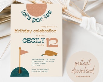 Golf Birthday Party Invitation for Kids | Let's Par-Tee Instant Download Canva Template | Miniature Mini Golf Editable Invite Printable Boho