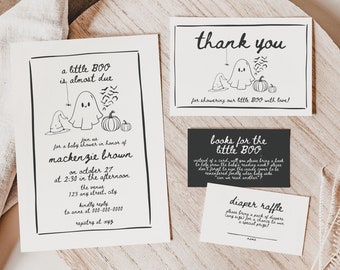 Halloween Baby Shower Invitation Template, Editable A Little Boo Is Almost Due, DIY Printable Fall Pumpkin Baby Sprinkle Invitations, BY22