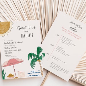 Beach Bachelorette Party Invitation and Itinerary Template Digital Instant Download Boho Good Times & Tan Lines Tropical Girls Weekend GT2 image 1