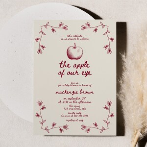 Fall Apple Themed Baby Shower Invitation Template, Editable The Apple Of Our Eye Invite, Printable Baby Sprinkle Autumn Invitations, BY24