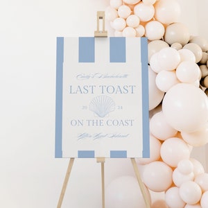 Last Toast On The Coast Bachelorette Welcome Sign Template, Cute Blue Coastal Beach Bach Sign Decor, Editable Girls Weekend Decorations, B2