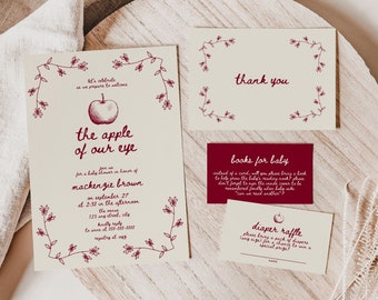 Fall Apple Themed Baby Shower Invitation Template, Editable The Apple Of Our Eye Invite, Printable Baby Sprinkle Autumn Invitations, BY24